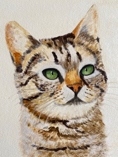 Painting titled "Portrait de CHAT 2" by Cathou-Bazec, Original Artwork, Acrylic