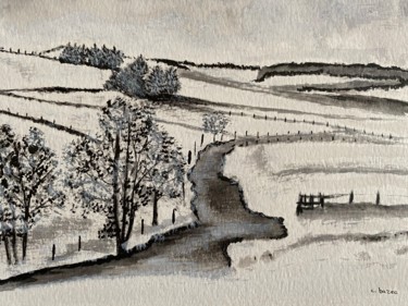 Drawing titled "AUBRAC en HIVER" by Cathou-Bazec, Original Artwork, Ink