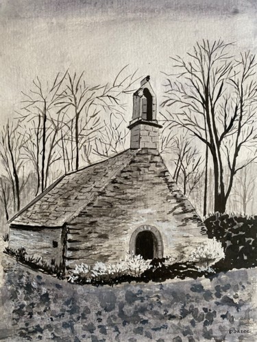 Dessin intitulée "CHAPELLE à NEVEZ" par Cathou-Bazec, Œuvre d'art originale, Encre