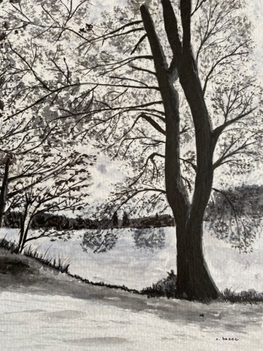 Drawing titled "AU BORD DE. L ERDRE" by Cathou-Bazec, Original Artwork, Ink