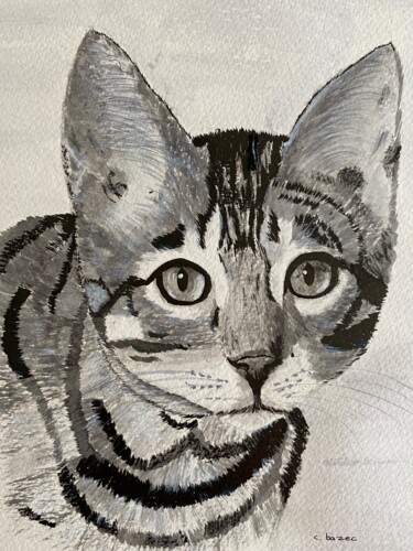 Painting titled "CHAT chat" by Cathou-Bazec, Original Artwork, Ink