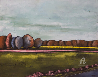 Peinture intitulée "Ligne colza" par Catherine Faure, Œuvre d'art originale, Huile