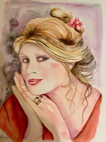 Painting titled "B Bardot" by Cathy Belleville, Original Artwork, Watercolor