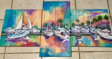 Painting titled "MARINA ST FRANÇOIS" by Cathy Belleville, Original Artwork, Acrylic