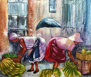 Painting titled "Marché à Pointe à P…" by Cathy Belleville, Original Artwork, Acrylic