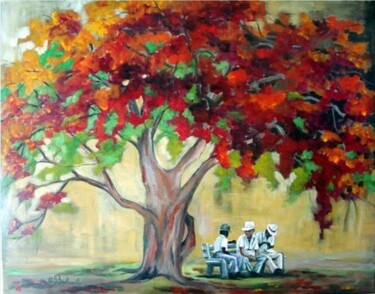 Painting titled "3 PAPYS ET LE FLAMB…" by Cathy Belleville, Original Artwork, Oil