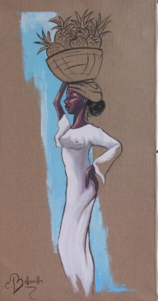 Painting titled "FEMME CREOLE" by Cathy Belleville, Original Artwork, Oil