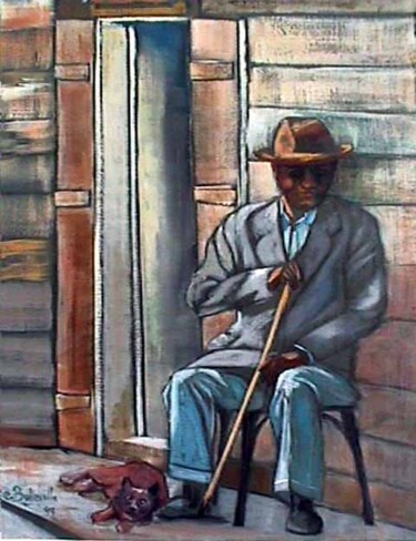 Painting titled "VIEIL HOMME ET LE C…" by Cathy Belleville, Original Artwork, Oil