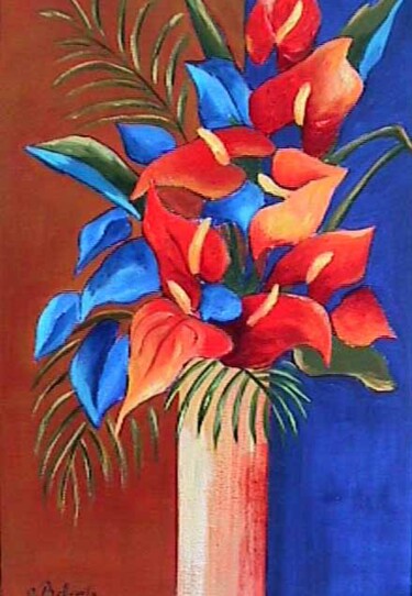 Painting titled "ANTHURIUM" by Cathy Belleville, Original Artwork, Oil