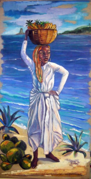 Картина под названием "marchande-a-la-poin…" - Cathy Belleville, Подлинное произведение искусства, Акрил