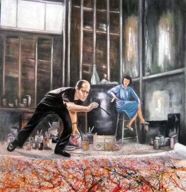 Pintura titulada "POLLOCK ET SA MUSE" por Cathy Belleville, Obra de arte original, Oleo Montado en Bastidor de camilla de ma…