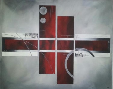Painting titled "Rouge et Gris" by Cathy Rodriguez, Original Artwork, Acrylic