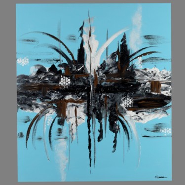 Painting titled "Blues d'automne" by Cathy Claudio, Original Artwork, Oil Mounted on Wood Stretcher frame