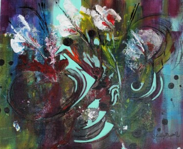 Peinture intitulée "floral abstrait" par Cathy Dapvril (CDL), Œuvre d'art originale, Acrylique
