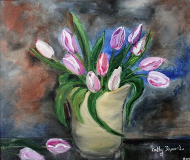 Painting titled "les tulipes" by Cathy Dapvril (CDL), Original Artwork, Oil