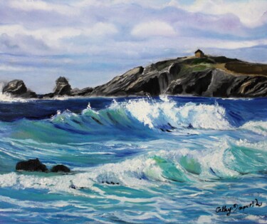 Painting titled "paysage de mer2" by Cathy Dapvril (CDL), Original Artwork, Oil