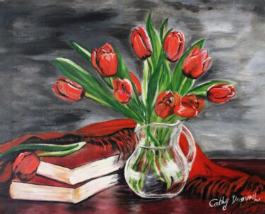 Peinture intitulée "Le bouquet de tulip…" par Cathy Dapvril (CDL), Œuvre d'art originale, Huile