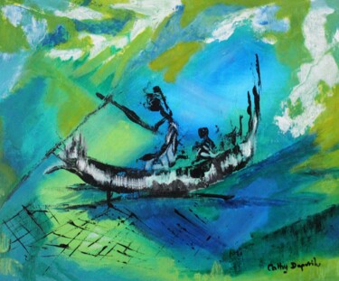 Pittura intitolato "pirogue" da Cathy Dapvril (CDL), Opera d'arte originale, Acrilico