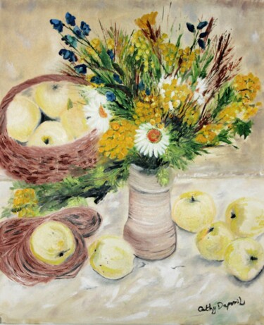 Painting titled "Les pommes" by Cathy Dapvril (CDL), Original Artwork, Oil