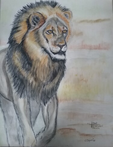 Painting titled "Le lion" by Cathy Dapvril (CDL), Original Artwork