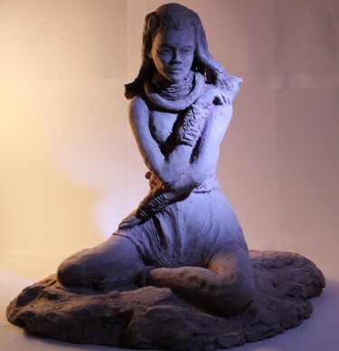 Sculpture titled "la jeune fille" by Cathy Dapvril (CDL), Original Artwork, Terra cotta