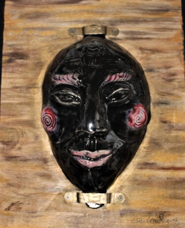 Γλυπτική με τίτλο "le masque noir" από Cathy Dapvril (CDL), Αυθεντικά έργα τέχνης, Κεραμικά