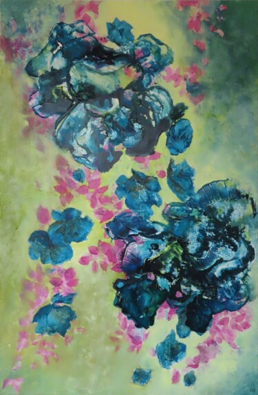 Peinture intitulée "Roses en bleu" par Catherine Delclaux, Œuvre d'art originale, Acrylique