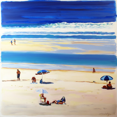 Painting titled "3 Parasols" by Cathy Doutreligne, Original Artwork, Acrylic Mounted on Wood Stretcher frame