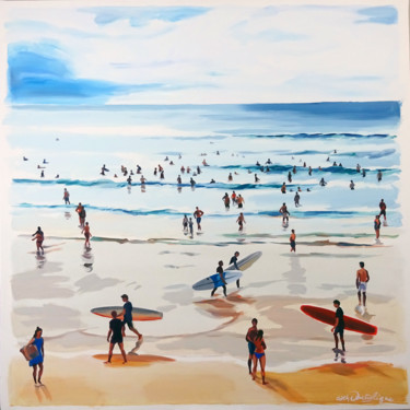 「SURF」というタイトルの絵画 Cathy Doutreligneによって, オリジナルのアートワーク, アクリル ウッドストレッチャーフレームにマウント