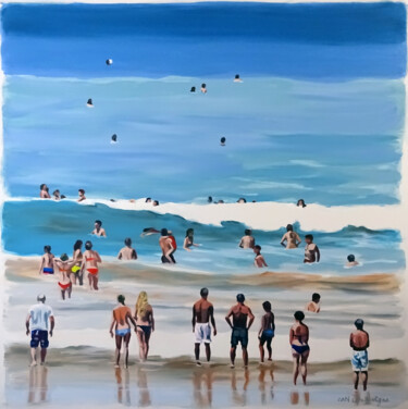Painting titled "Affronter la vague" by Cathy Doutreligne, Original Artwork, Acrylic Mounted on Wood Stretcher frame