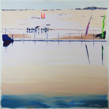 Painting titled "Piscine marine" by Cathy Doutreligne, Original Artwork, Acrylic Mounted on Wood Stretcher frame