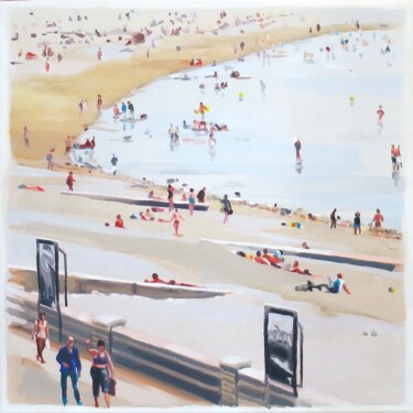 Painting titled "L.H Plage centrale…" by Cathy Doutreligne, Original Artwork, Acrylic Mounted on Wood Stretcher frame