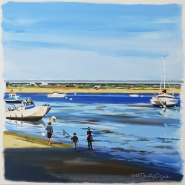 Painting titled "Les petits pêcheurs" by Cathy Doutreligne, Original Artwork, Acrylic Mounted on Wood Stretcher frame