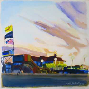 Plage au crépuscule Peinture intitulée "Plage au crépuscule" par Cathy Doutreligne, Œuvre d'art originale, Acrylique Monté sur Châssis