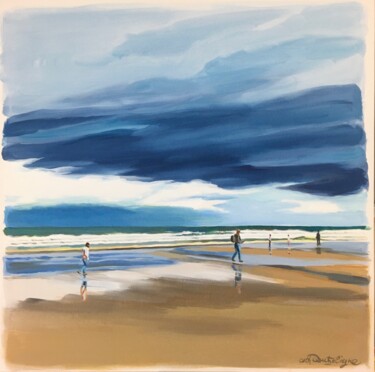 Painting titled "Plage d'hiver 3" by Cathy Doutreligne, Original Artwork, Acrylic Mounted on Wood Stretcher frame