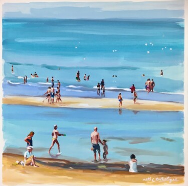 Painting titled "Le banc de sable" by Cathy Doutreligne, Original Artwork, Acrylic Mounted on Wood Stretcher frame