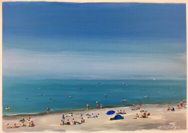 Painting titled "Plage idéale" by Cathy Doutreligne, Original Artwork, Acrylic Mounted on Wood Stretcher frame