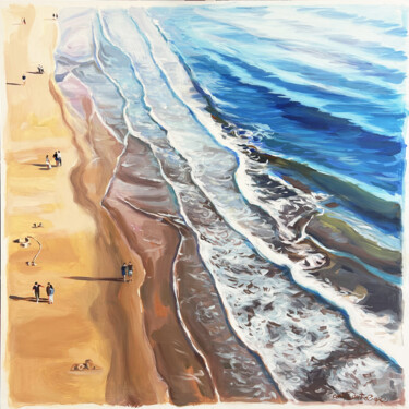 Peinture intitulée ""Grande Mer"" par Cathy Doutreligne, Œuvre d'art originale, Acrylique Monté sur Châssis en bois