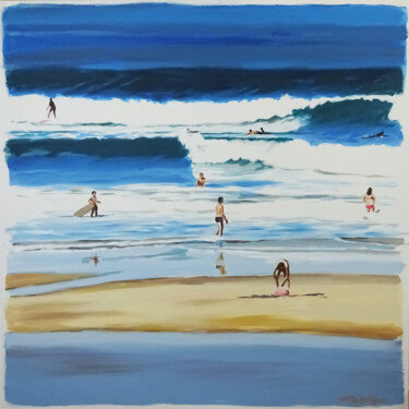 Schilderij getiteld "SURF 2" door Cathy Doutreligne, Origineel Kunstwerk, Acryl Gemonteerd op Frame voor houten brancard