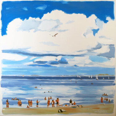 Painting titled "Le cumulus" by Cathy Doutreligne, Original Artwork, Acrylic Mounted on Wood Stretcher frame