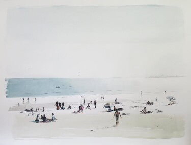 Desenho intitulada "Une plage lumineuse" por Cathy Doutreligne, Obras de arte originais, Lápis