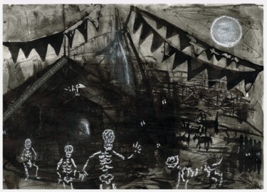 Malerei mit dem Titel "Cirque funèbre" von Cathy Garcia Canalès, Original-Kunstwerk, Tinte