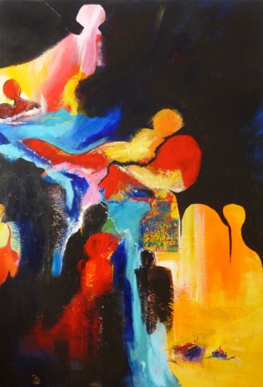 Malerei mit dem Titel "La vie des uns" von Cathy Guerrier-D., Original-Kunstwerk, Acryl