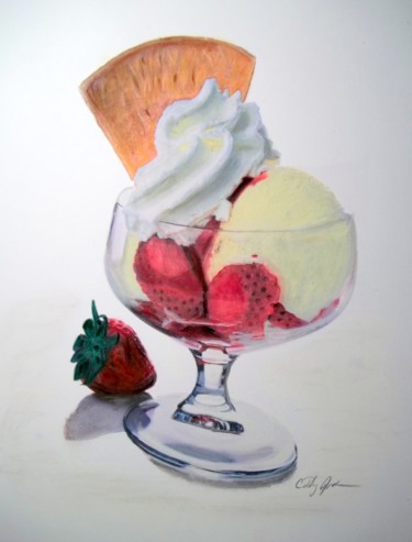 Painting titled "Strawberry Sundae" by Cathy Jourdan, Original Artwork, Oil