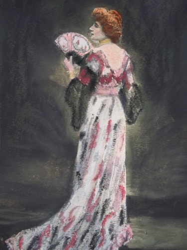 Painting titled "Lady with fan" by Cathy Jourdan, Original Artwork