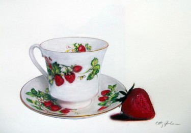 Painting titled "Strawberry and Tea…" by Cathy Jourdan, Original Artwork