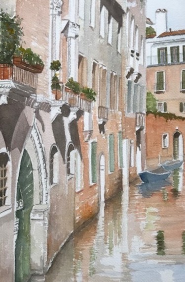 Painting titled "Canal Vénitien" by Catherine Maze, Original Artwork, Watercolor