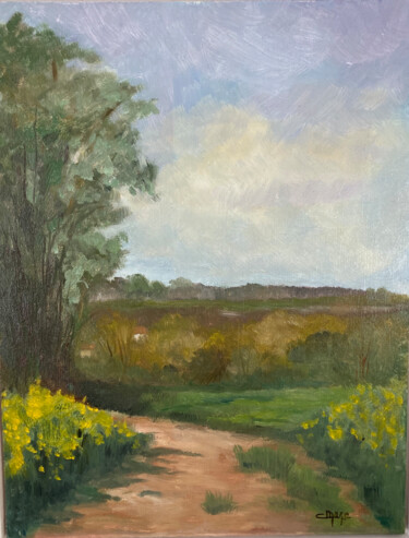 Painting titled "le petit chemin" by Catherine Maze, Original Artwork, Oil
