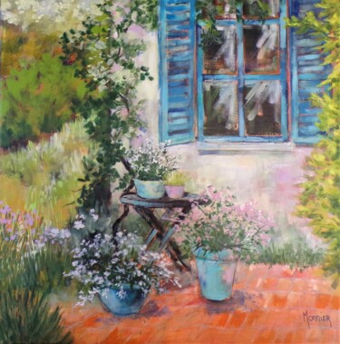 Painting titled "Au Jardin" by Cathy Monnier, Original Artwork, Acrylic