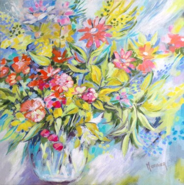 Painting titled "Bouquet 2024" by Cathy Monnier, Original Artwork, Acrylic Mounted on Wood Stretcher frame